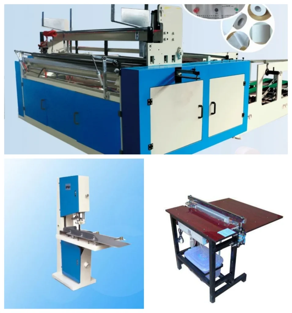 full picture of semi automatic toilet paper rewinder machine production line